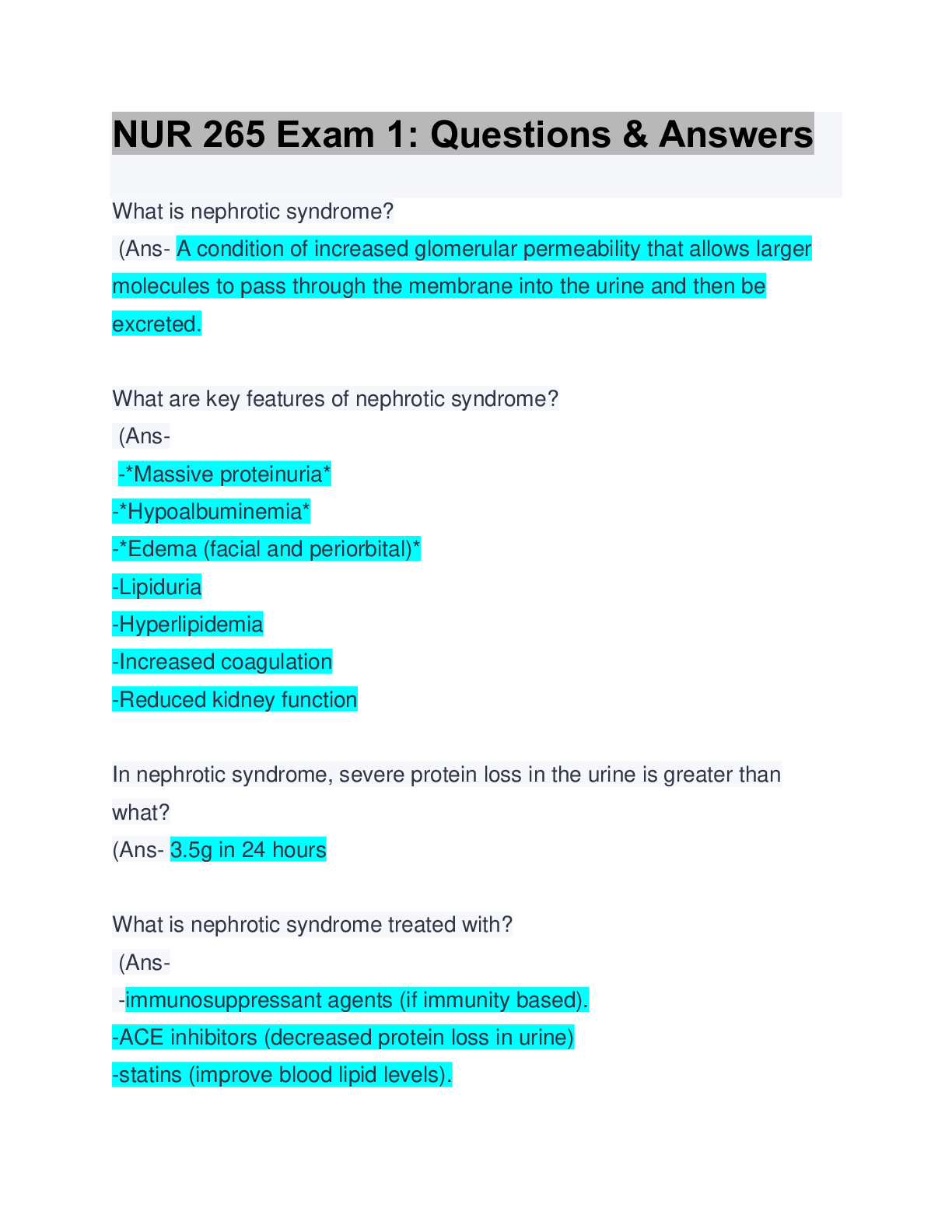 Preview image for NUR 265 Exam 1/107 Questions And Answers.